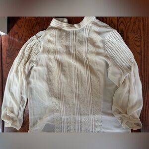 Banana Republic Cream Sheer Lace Pintuck Blouse